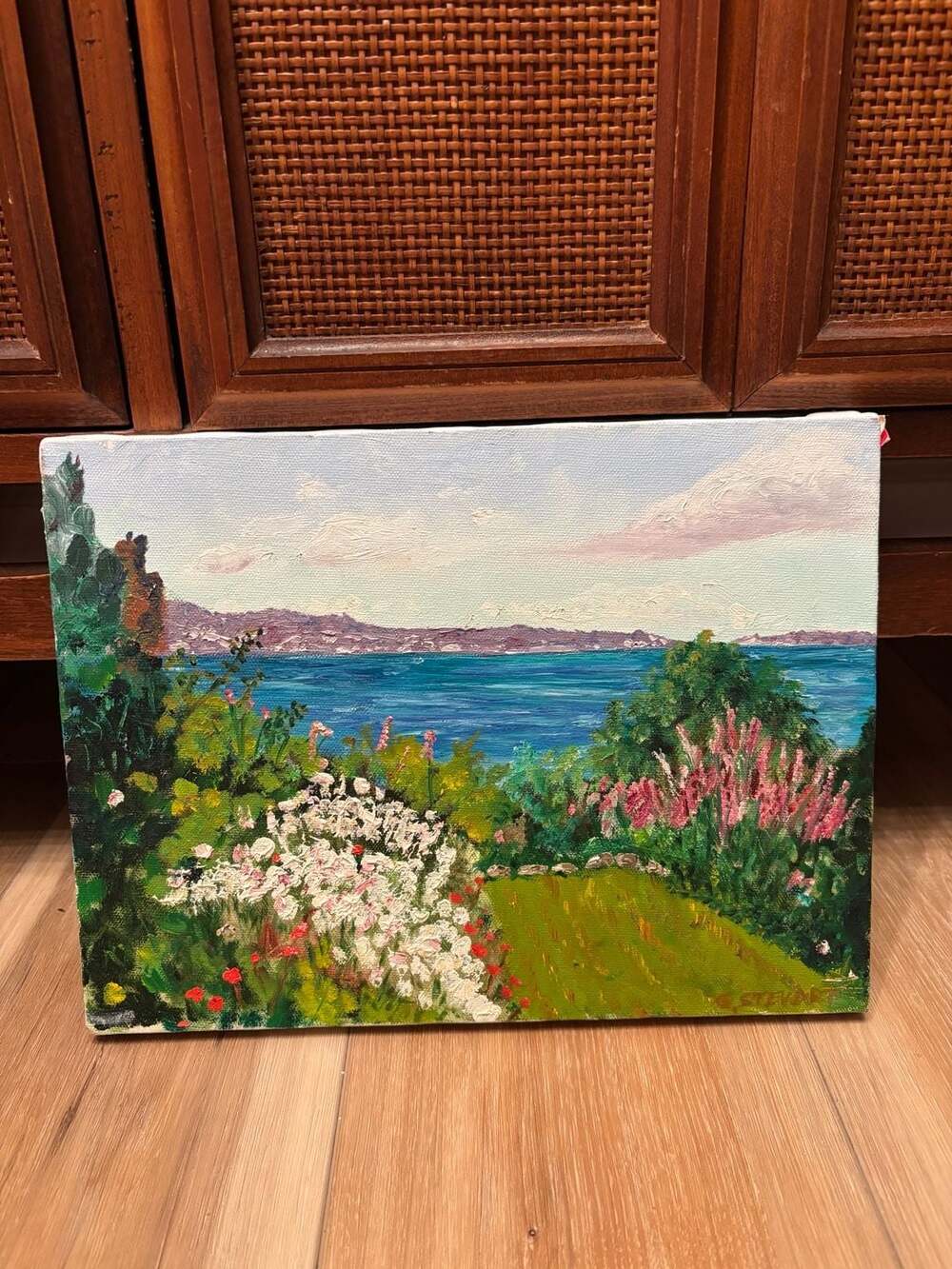 G. Stewart Original Oil Painting Coastal Garden View